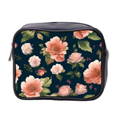 Wallpaper-with-floral-pattern-green-leaf Mini Toiletries Bag (two Sides) by designsbymallika