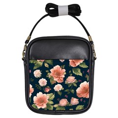 Wallpaper-with-floral-pattern-green-leaf Girls Sling Bag by designsbymallika