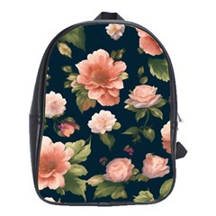 Wallpaper-with-floral-pattern-green-leaf School Bag (xl) by designsbymallika