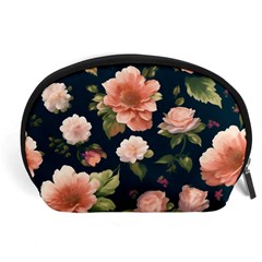 Wallpaper-with-floral-pattern-green-leaf Accessory Pouch (large) by designsbymallika