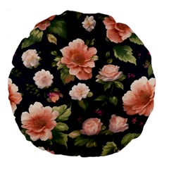 Wallpaper-with-floral-pattern-green-leaf Large 18  Premium Flano Round Cushions by designsbymallika