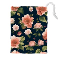 Wallpaper-with-floral-pattern-green-leaf Drawstring Pouch (5xl) by designsbymallika