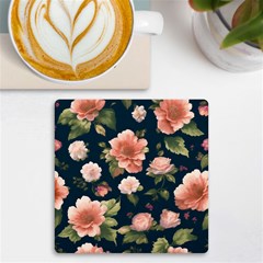 Wallpaper-with-floral-pattern-green-leaf Uv Print Square Tile Coaster  by designsbymallika