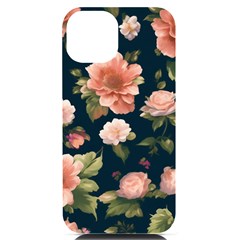 Wallpaper-with-floral-pattern-green-leaf Iphone 14 Black Uv Print Case by designsbymallika