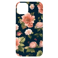 Wallpaper-with-floral-pattern-green-leaf Iphone 14 Plus Black Uv Print Case by designsbymallika