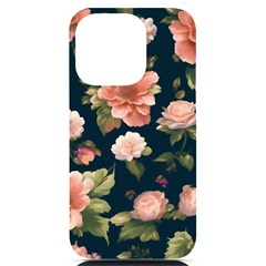 Wallpaper-with-floral-pattern-green-leaf Iphone 14 Pro Black Uv Print Case by designsbymallika