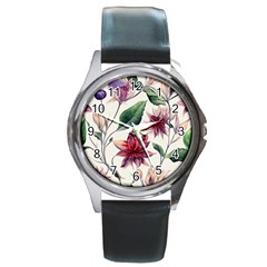 Floral Pattern Round Metal Watch by designsbymallika