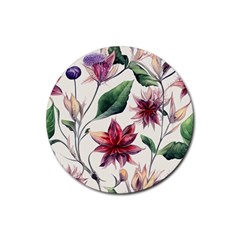 Floral Pattern Rubber Round Coaster (4 Pack) by designsbymallika