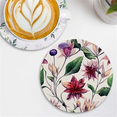 Floral Pattern Uv Print Round Tile Coaster by designsbymallika