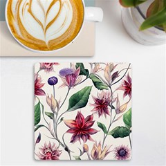 Floral Pattern Uv Print Square Tile Coaster  by designsbymallika