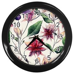 Floral Pattern Wall Clock (black) by designsbymallika