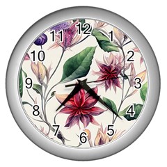 Floral Pattern Wall Clock (silver) by designsbymallika