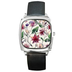 Floral Pattern Square Metal Watch by designsbymallika