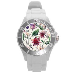 Floral Pattern Round Plastic Sport Watch (l) by designsbymallika