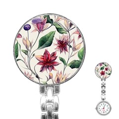 Floral Pattern Stainless Steel Nurses Watch by designsbymallika