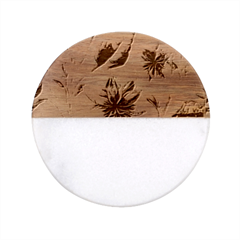 Floral Pattern Classic Marble Wood Coaster (round)  by designsbymallika