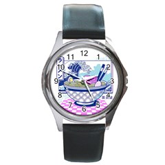 Ramen Kanji Vaporwave Artwork Minimalism Round Metal Watch by Bangk1t