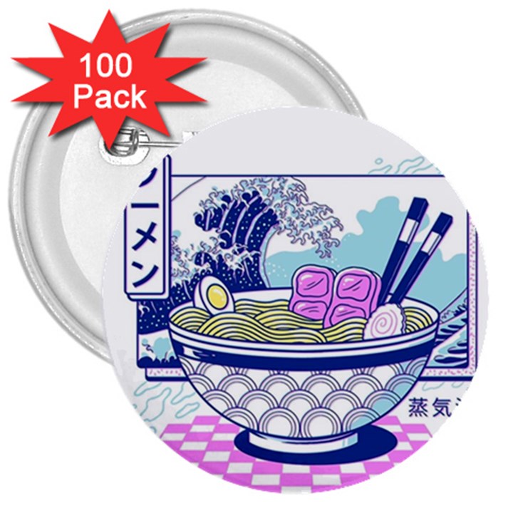 Ramen Kanji Vaporwave Artwork Minimalism 3  Buttons (100 pack) 