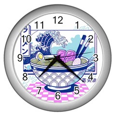 Ramen Kanji Vaporwave Artwork Minimalism Wall Clock (silver) by Bangk1t