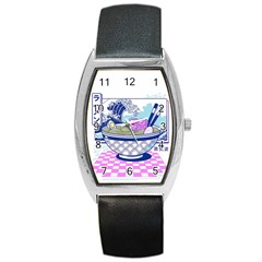 Ramen Kanji Vaporwave Artwork Minimalism Barrel Style Metal Watch by Bangk1t