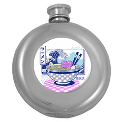 Ramen Kanji Vaporwave Artwork Minimalism Round Hip Flask (5 Oz) by Bangk1t