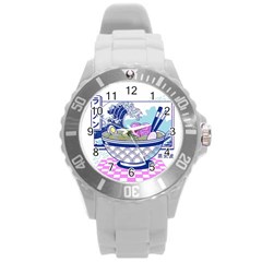 Ramen Kanji Vaporwave Artwork Minimalism Round Plastic Sport Watch (l) by Bangk1t