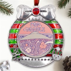 Ramen Kawaii Aesthetic Pink Metal X mas Ribbon With Red Crystal Round Ornament by Bangk1t