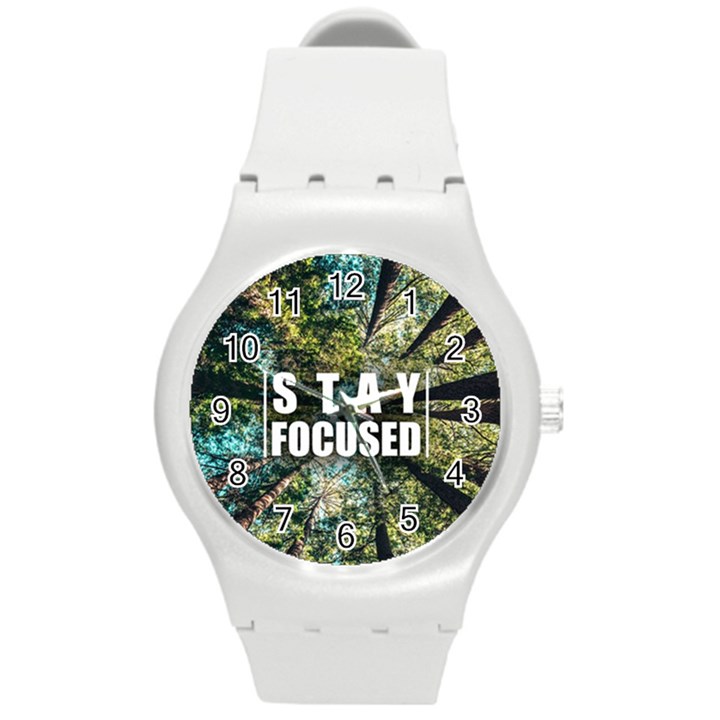 Stay Focused Focus Success Inspiration Motivational Round Plastic Sport Watch (M)