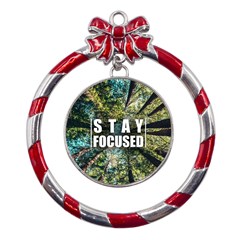 Stay Focused Focus Success Inspiration Motivational Metal Red Ribbon Round Ornament by Bangk1t