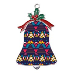 Pattern Colorful Aztec Metal Holly Leaf Bell Ornament by Ravend