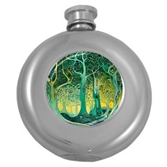 Nature Trees Forest Mystical Forest Jungle Round Hip Flask (5 Oz) by Ravend