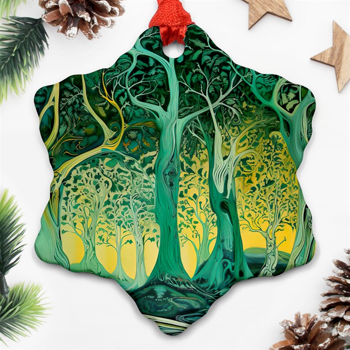 Nature Trees Forest Mystical Forest Jungle Snowflake Ornament (Two Sides)