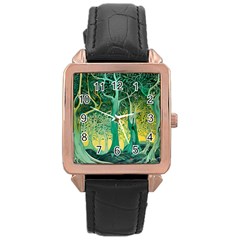 Nature Trees Forest Mystical Forest Jungle Rose Gold Leather Watch  by Ravend