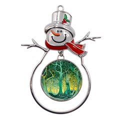 Nature Trees Forest Mystical Forest Jungle Metal Snowman Ornament by Ravend