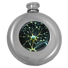 Ai Generated Neuron Network Connection Round Hip Flask (5 Oz) by Ravend