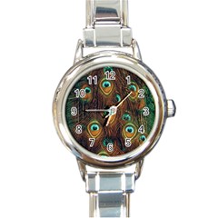 Peacock Feathers Round Italian Charm Watch