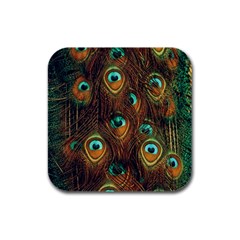 Peacock Feathers Rubber Square Coaster (4 Pack) by Ravend