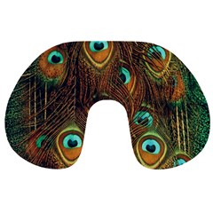 Peacock Feathers Travel Neck Pillow by Ravend