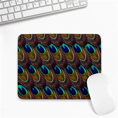 Peacock-feathers-bird-plumage Small Mousepad by Ravend