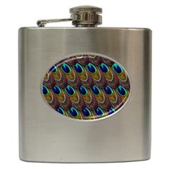 Peacock-feathers-bird-plumage Hip Flask (6 Oz) by Ravend