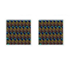 Peacock-feathers-bird-plumage Cufflinks (square) by Ravend