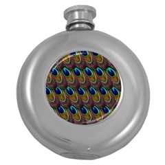 Peacock-feathers-bird-plumage Round Hip Flask (5 Oz) by Ravend