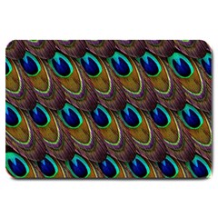 Peacock-feathers-bird-plumage Large Doormat by Ravend