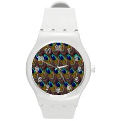 Peacock-feathers-bird-plumage Round Plastic Sport Watch (m) by Ravend