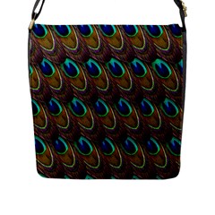 Peacock-feathers-bird-plumage Flap Closure Messenger Bag (l) by Ravend