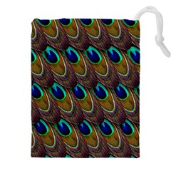 Peacock-feathers-bird-plumage Drawstring Pouch (5xl) by Ravend