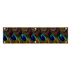 Peacock-feathers-bird-plumage Banner And Sign 4  X 1  by Ravend