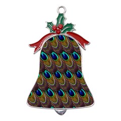 Peacock-feathers-bird-plumage Metal Holly Leaf Bell Ornament by Ravend