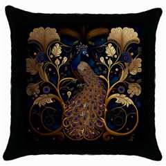 Peacock Plumage Bird Decorative Pattern Graceful Throw Pillow Case (black) by Ravend