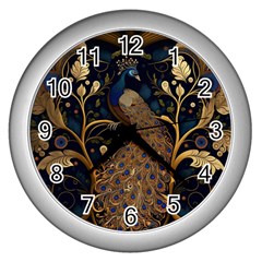 Peacock Plumage Bird Decorative Pattern Graceful Wall Clock (silver) by Ravend